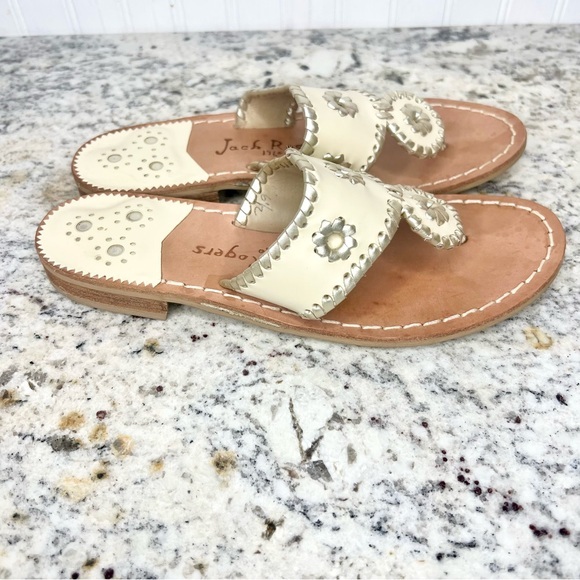 Jack Rogers Shoes - Jack Rogers Cream and Tan Sandals with Medallion Accents